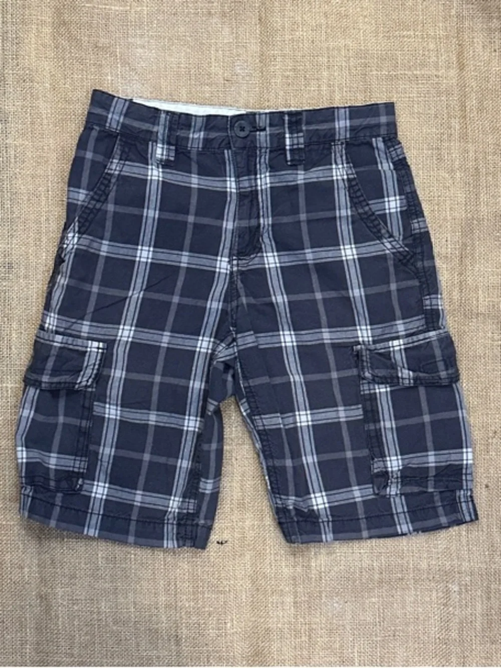 Old Navy Boys Navy and White Plaid Cargo Shorts
